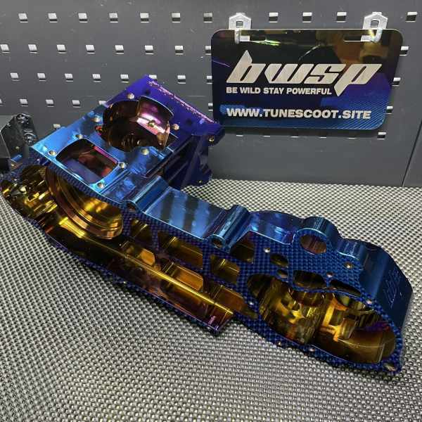 Dio50 180cc billet engine case Bwsp "Blitz" for electric starter in dark rainbow - pictures 5 - rights to use Tunescoot