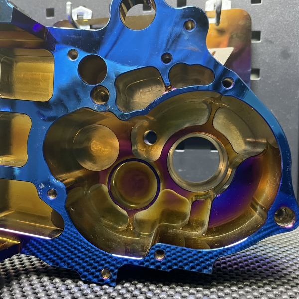 Dio50 180cc billet engine case Bwsp "Blitz" for electric starter in dark rainbow - pictures 12 - rights to use Tunescoot