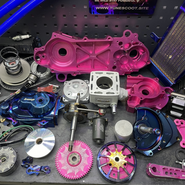 Dio 130cc l/c disassembled engine kit with billet crankcase “Pink panther” water cooled ceramic cylinder 56mm crankshaft 53mm  -