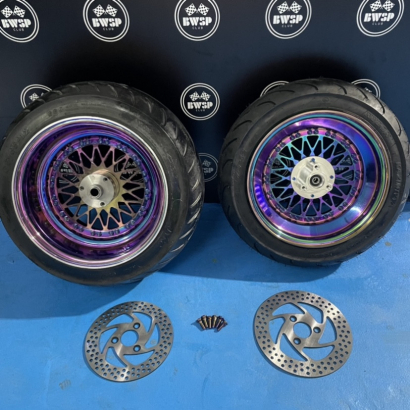 Wheels set for Ruckus GY6-150 with billet mesh rims front and rear disk brake hubs - pictures 1 - rights to use Tunescoot